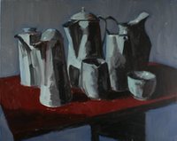 Red table with central coffee pot 200x159
